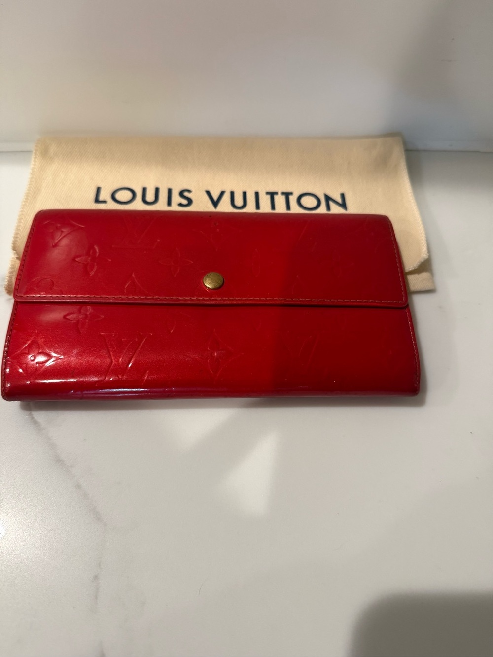 Authentic Louis Vuitton Red Vernis Long Wallet